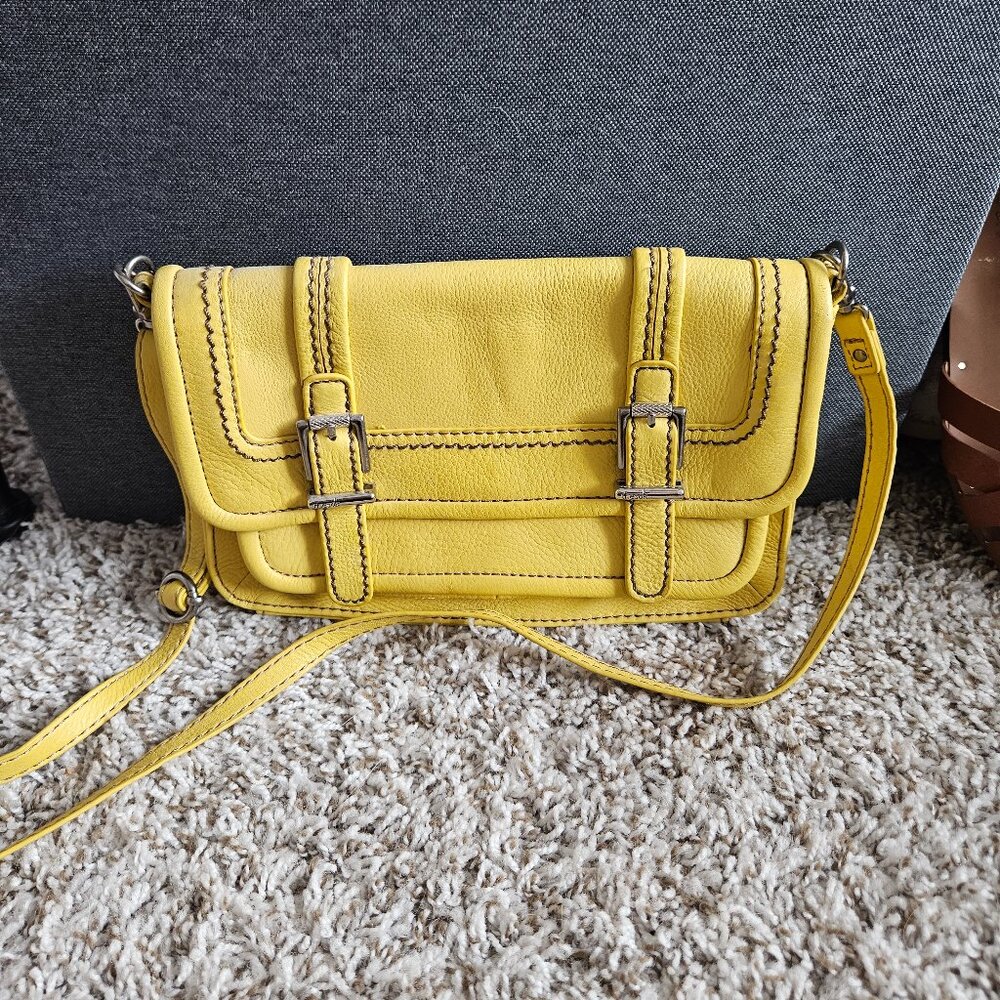 The Sak Yellow Leather Buckle Detail Crossbody Purse